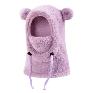 Aeropostale Bear Winter Balaclava Lightweight Windproof Ear Warmer Face Mask for Outdoor Skiing Cycling Thickened Polyester Adjustable Drawstring Machine Washable Bear Hat Design