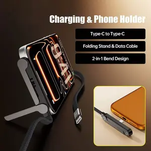 "Invisible Stand Type-C Charger Cable, Super Fast Charging 2-in-1 Charging Cord &Phone Holder for Gaming, Office, Car Travel -Black "