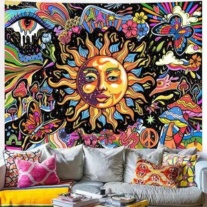 Hippie Alien Tapestry with Frog Design - Glow in the Dark UV Reactive Black Light Upright Posters for Bedroom Dorm Living Room Backdrop Decor
