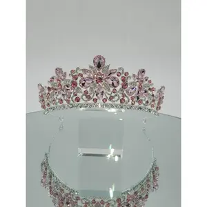 Flower Design Tiara #1370 - 2.25" Tall Lead-Free Metal Alloy with Sparkling Rhinestones for Quinceañera Look