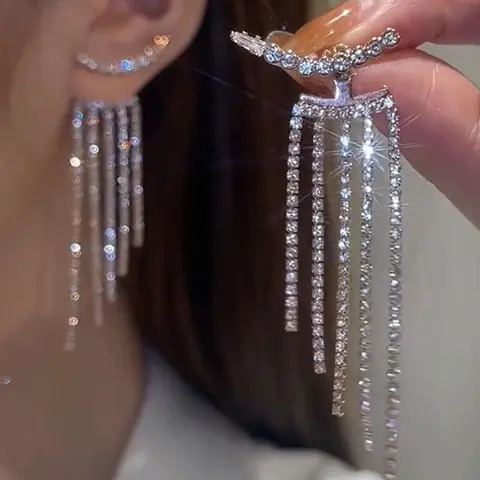 Fashion Trendy Jewelry Luxury Sparkling Rhinestone Decorated Bling Fringe Earrings, Elegant Water Drill Dangle Ear Studs for Women, Versatile Earrings, Shining Earrings, Fashionable Jewelry