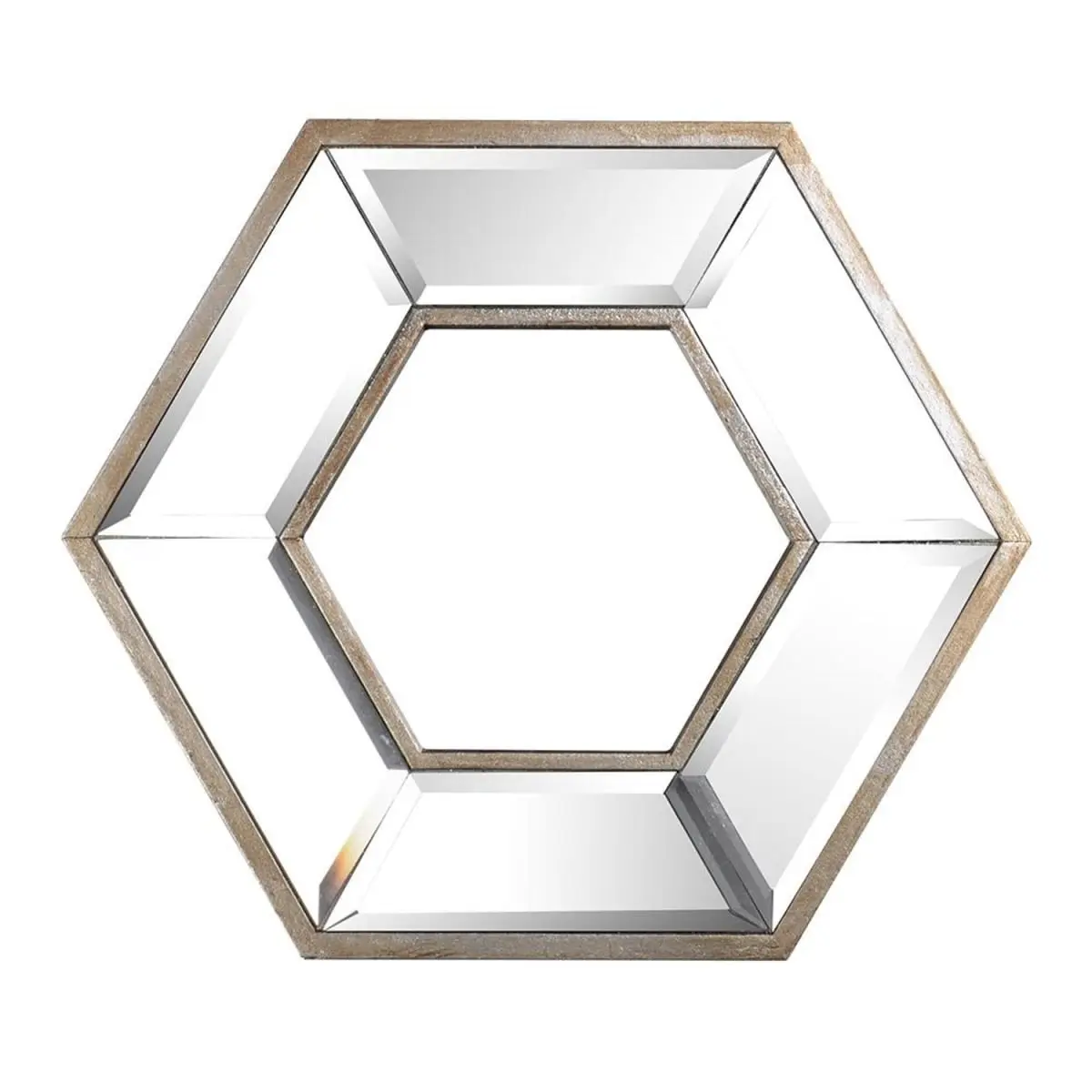 360 Stand Silver Geometric Hexagon Wall-Mounted Accent Mirror - Modern Contemporary Decor, 12x13.8x1.6 in Glass & Wooden Home Decor with Easy Installation, Decorative