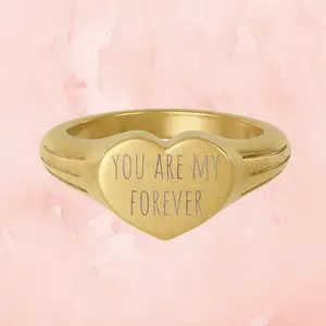 Gold Heart Signet Ring — Engraved “You Are My Forever” Stainless Steel