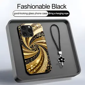 Luxury Liquid Gold Swirl Phone Case Glitter Fluid Art Aesthetic Cover with Lanyard for iPhone 16 Pro Max--975