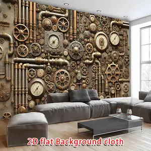 Steampunk Gear Backdrop Vintage Industrial Theme Tapestry Wall Hanging Photography Background for Halloween Party Wedding Event Room Decor Supplies