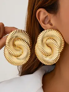 Gold Oversized Spiral Statement Hoop Earrings | Luxury Vintage-Inspired Geometric Elegance Accessory for Daily, Party & Formal Looks