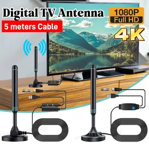 4K/1080P High-Definition Digital TV Antenna with Magnetic Base 5 Meters Cable Full HD Support for Clear Viewing Amplified IndoorOutdoor Smart TV Antenna