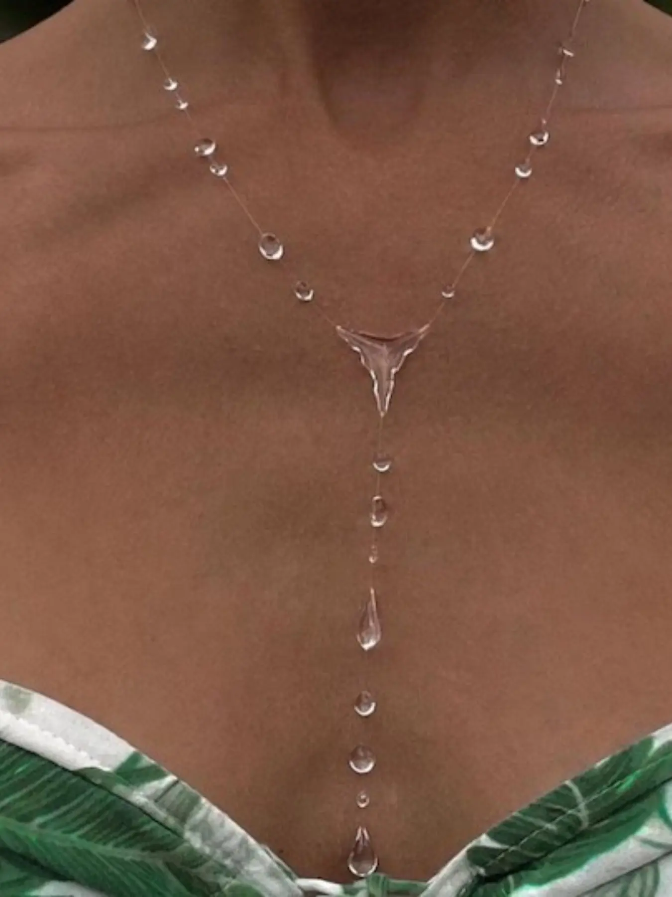 Dew Drop Necklace, Invisible Thread Floating Water Drops, Ethereal Bridal Jewelry Gift, Street Style, All Seasons, Zinc Alloy Chain, Drop Pendant Necklace