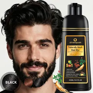 (Men's Beard Focus) Men's Grooming All-in-One Black Hair & Beard Dye Shampoo, Instant White Hair Removal with Polygonum Multiflorum, Ammonia-Free Mustache Coloring Kit, Non-Irritating Gentle Formula for Sensitive Skin, Natural Look in 10 Minutes,500ml