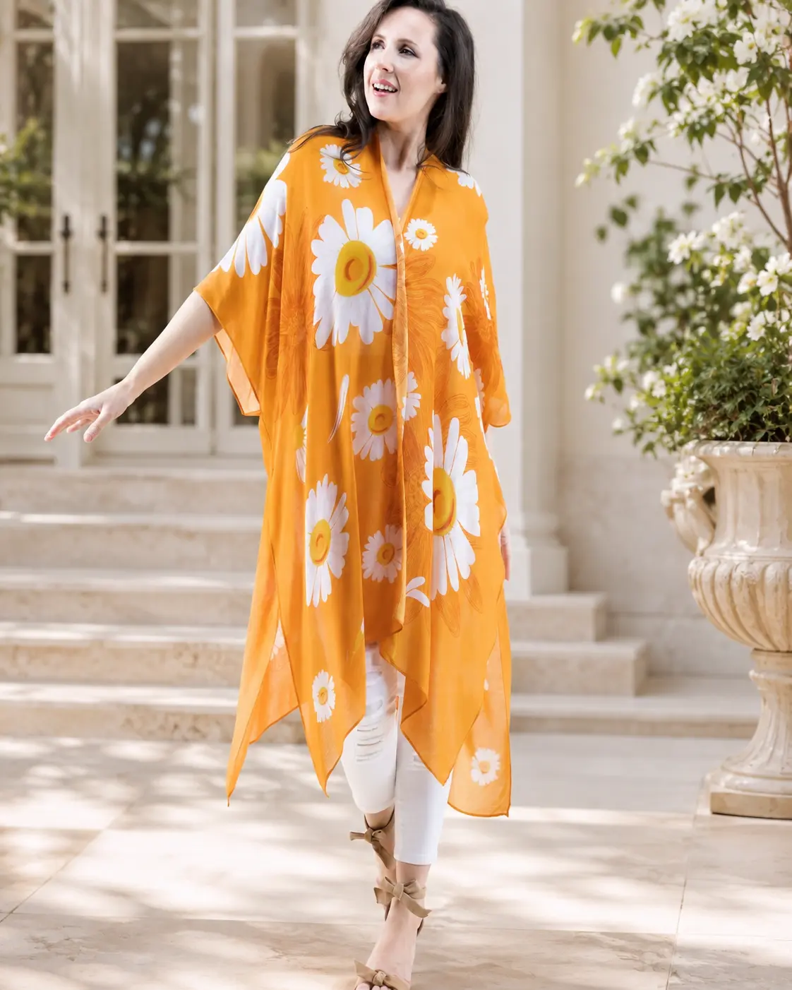Essential Floral Print Open-Front Kimono Cardigan Boho Fashion Half Sleeve Batwing Sleeves Breathable Fabric for Summer Women's Clothes One Size Fits All Casual Chic Beach Wear Womenswear Lightweight Soft