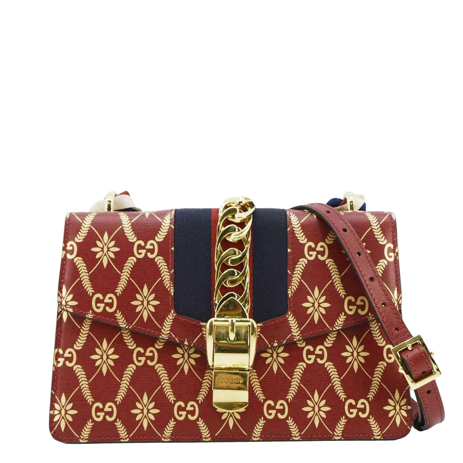 Pre-owned GUCCI Printed Leather Professional & Technology Bags Sylvie Small Satchel Bag Red 524405
