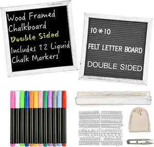 10" x 10" Double Sided Chalkboard Sign with Stand, Small Chalk Board Blackboard  Frame Felt Letter Board with 12 Chalk Markers and 340 Letters (White)