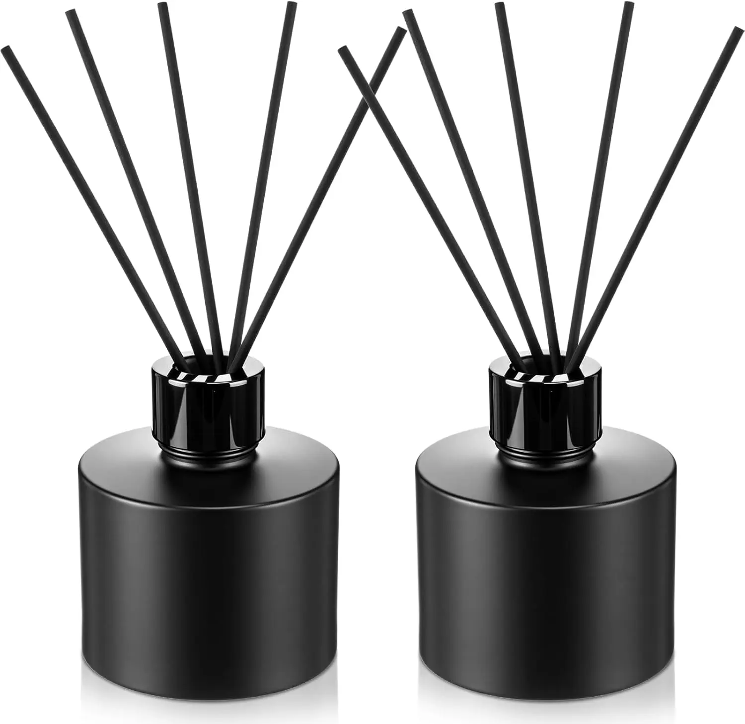 2 Sets Black Reed Diffuser Bottle Empty Refillable Fragrance Glass Diffuser Bottles 100ml Round Glass Jars with Black Caps & Rattan Sticks for Living Room Home Replacement Fragrance DIY