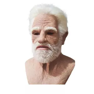 Realistic Halloween Latex Human Wrinkle Face Mask Old Man Full Head Headwear US