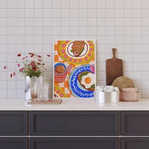 Room Decor, Kitchen Art Print, Colorful Wall Art, Still Life Illustration, Printable Art, Flatlay Food in the Table Wall Art