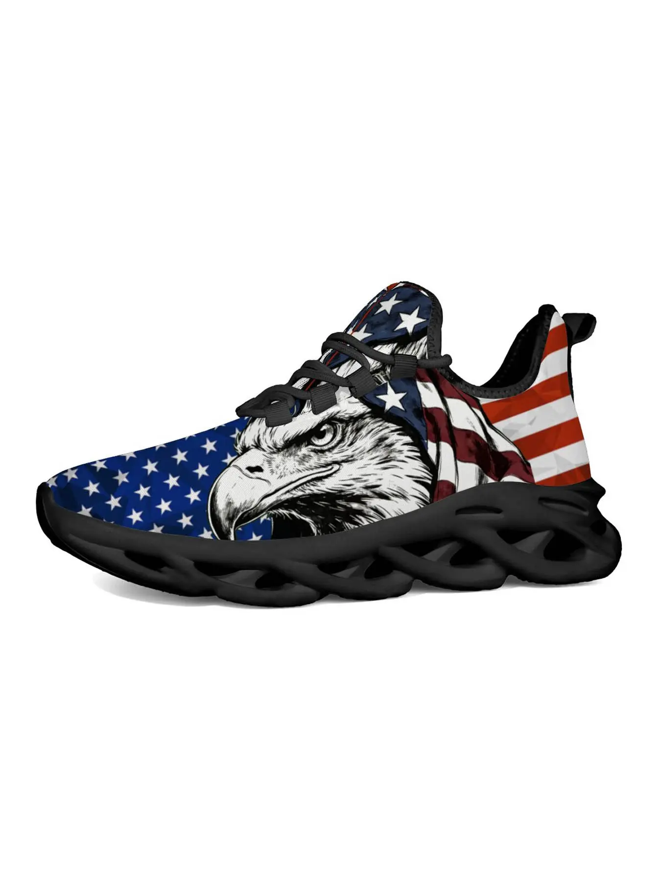 Exclusive Recommendation American Flag Eagle Head Casual Sneakers, Patriotic Style Print, Unique Fashion Design, Thick Sole Comfort