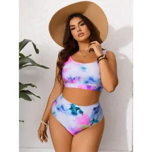 Light Blue Tie-Dye-Waisted Bikini That Flatters The Stomach And Enhances The Figure