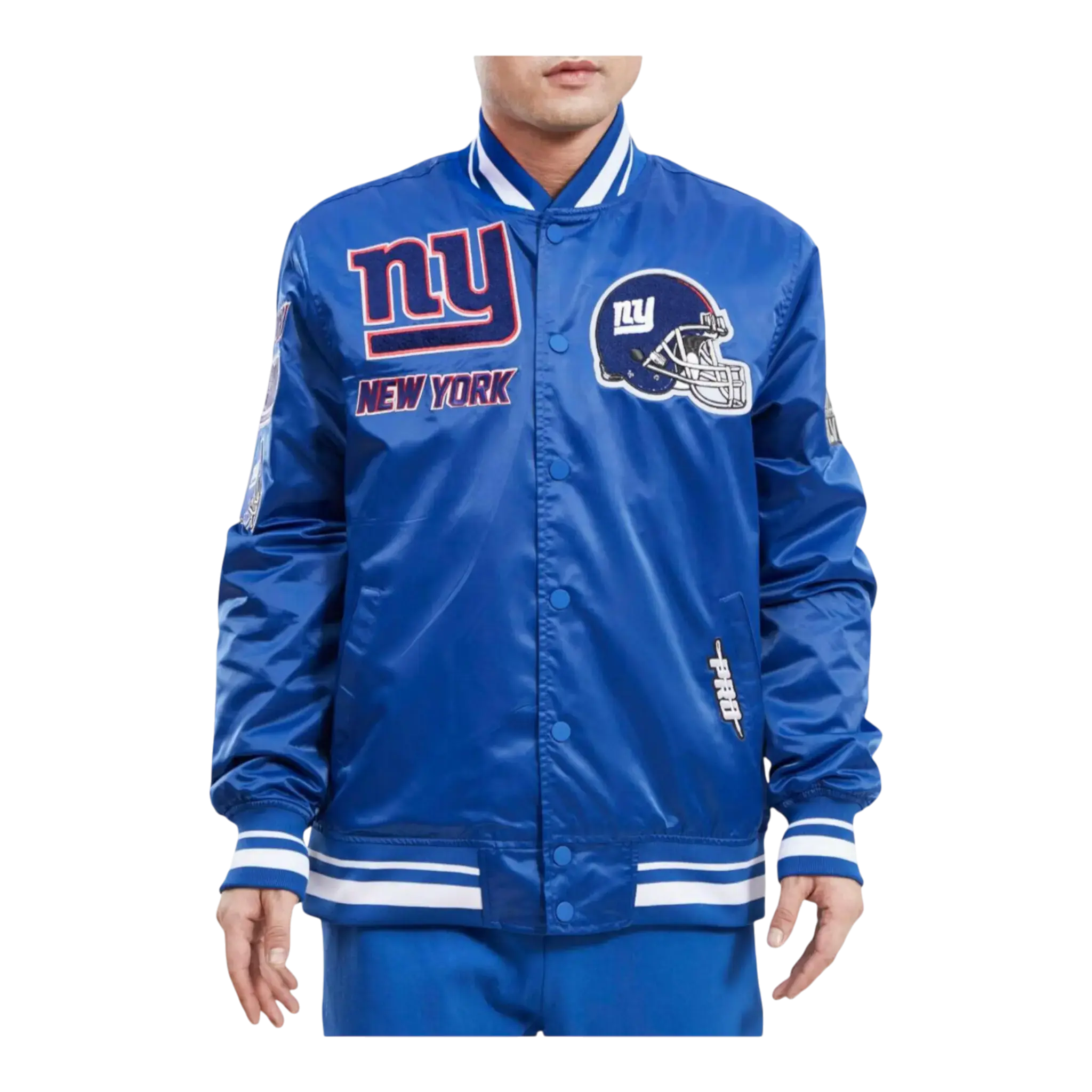 Pro Standard NFL New York Giants Mash Up Logo Satin Jacket in Dodger Blue | Men's