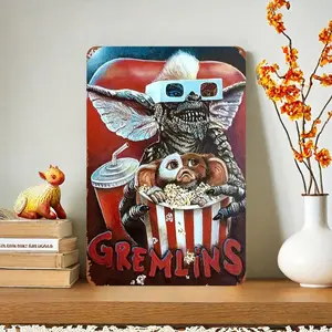 Gremlins Retro Horror Movie Poster: Vintage Tin Sign for Home Wall Decor -, Iron Tinplate, Waterproof, Pre-Drilled Ornaments Artistic Decoration Photo Room Print