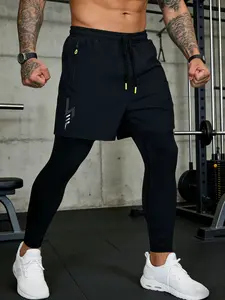 Men's Running Training Pants, Quick-Dry Marathon Tight Long Pants, Indoor Gym & Outdoor Hiking Cycling, 1pcs Fake Two-Piece Design, Quick Drying Pants