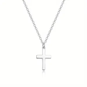 925 silver plated fine chain cross pendant for women's necklace, suitable for daily office wear, with simple and elegant design, perfect for Christmas and Christian gifts Rotating Crown Cross Pendant Necklace