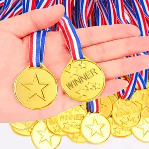 Golden Color Plastic Small Medals, 30/50pcs Party Favor Pack, Ideal for Games & Celebrations, Perfect for Easter, Christmas, Halloween Gifts