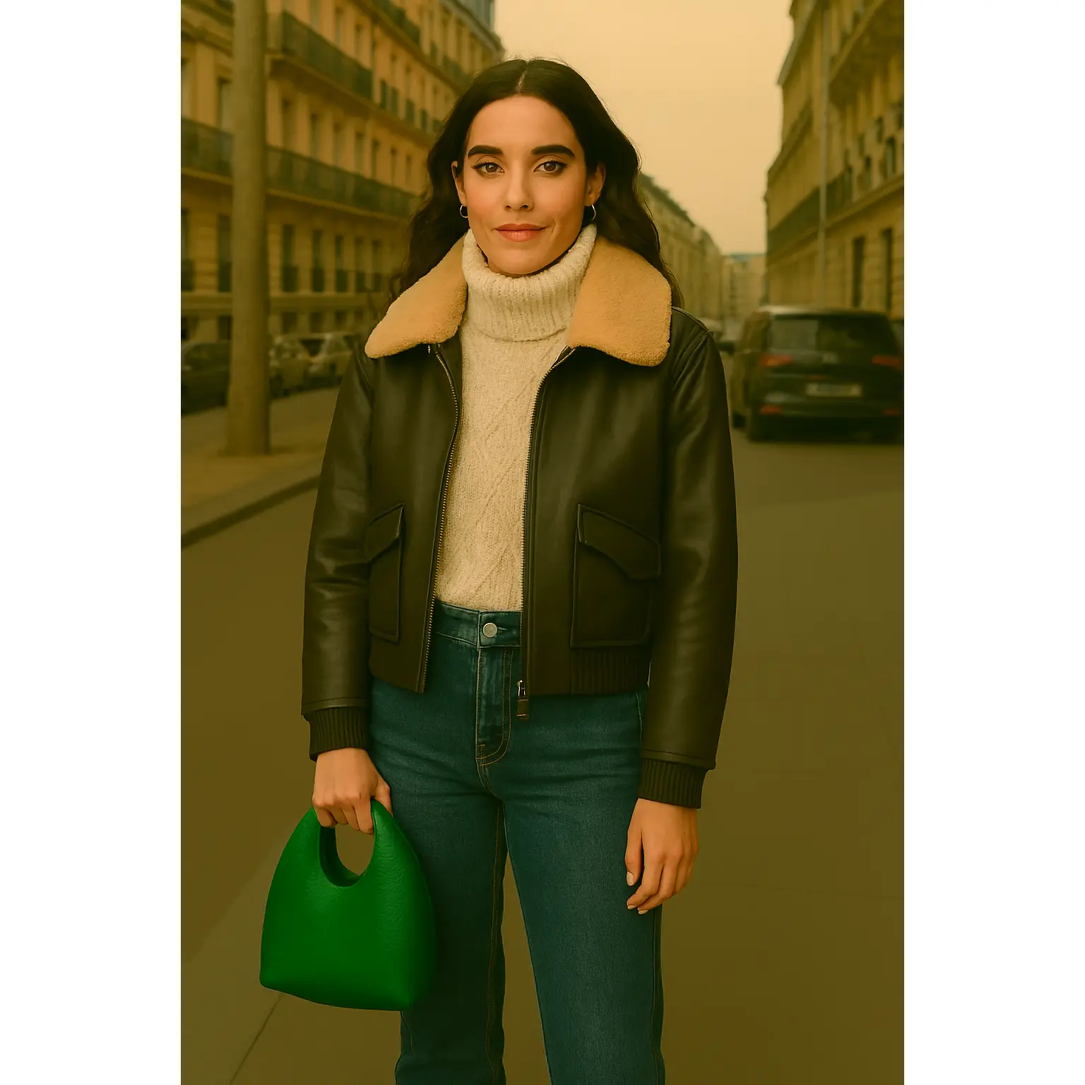 Leather Jacket w/ Shearling Collar