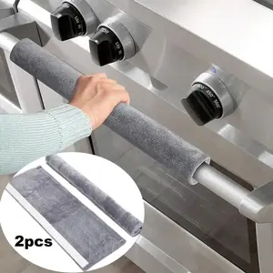 2 Pack Non-Slip Oil-Resistant Oven Handle Gloves, Velvet Protective Cover with Hook Loop Fastening, Warm and Durable Kitchen Accessories