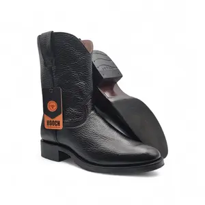 Mens Roper Boot Black – Soft Genuine Leather Round Toe Western Boot H52PR0572
