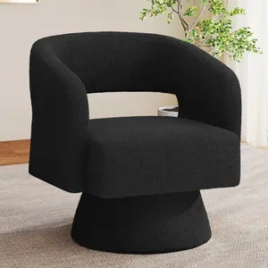 Swivel Accent Chair, Modern Comfy Teddy Barrel Chairs, Oversized Upholstered Round Arm Chair for Living Room, Bedroom, Reading Room, Black, 1 PCS