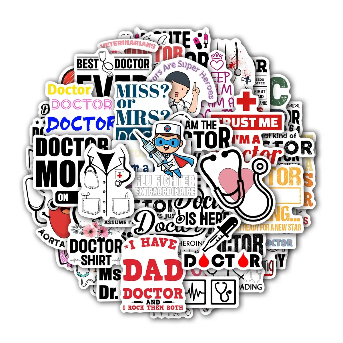 50Pcs Doctor Nurse Stickers Pack, Waterproof Medical Professional & Doctor Quote Vinyl Decals for Laptop, Water Bottle, Journal & Scrapbook, Medical Student Gift