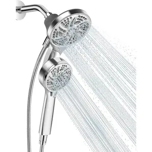 High  3-Way Shower  Combo, Hand Held Shower & Rain Shower Separately or Together, Dual 2 in 1 Showerhead with Stainless Steel Hose - Chrome