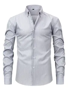 Men's Striped Long Sleeve Button Lapel Shirt, Classic Menswear Casual Loose-Fit, Wrinkle-Resistant, Business & Leisure, All Seasons, Ideal for Office, Meetings, Dates, Parties