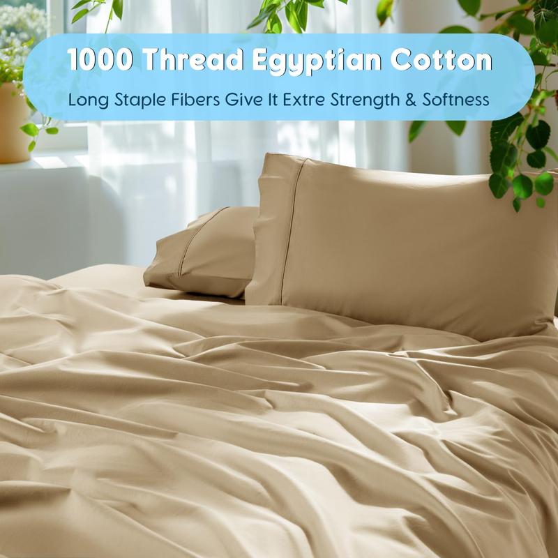 100% Sheets Set, Extra Deep Pocket to 18"-24",1000 High Thread Count, Soft & Breathable 5-Hotel Sateen Bed Sheets - 4 PC (Beige,Queen)