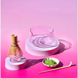 Matcha Whisk Set, 5-Piece Matcha Bowl and Whisk Kit with Bamboo Scoop, Glass Matcha Bowl, Holder, and Sieve – Handmade Borosilicate Glass (Rose Petal Pink)