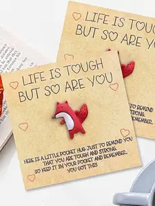 5pcs Fox Resin Pocket Hug Cards, Emotional Support Hug Cards, Encoura Synthetic  Inspirational Quotes, Life is Hard but You are Strong, Unique Birthday, Christmas, Valentine's Day Gifts for Family and Friends, Good Luck Talisman