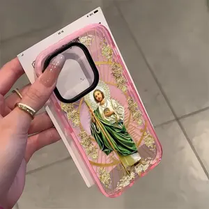 San Judas Tadeo Pattern Phone Case for iPhone 17 16 15 14 Pro Max 13 12 11 Plus Clear Crystal Drop-proof Slim Silicone Shockproof Transparent Protective Cover.QXS675