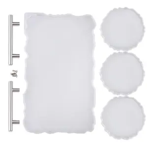 4 Pieces of Resin Tray Molds, Equipped with 2 Pcs Metal Handles (including Screws), DIY Craft Silicone Coaster Transparent White Molds, Epoxy Resin Casting Molds, Textiles & Soft Furnishings