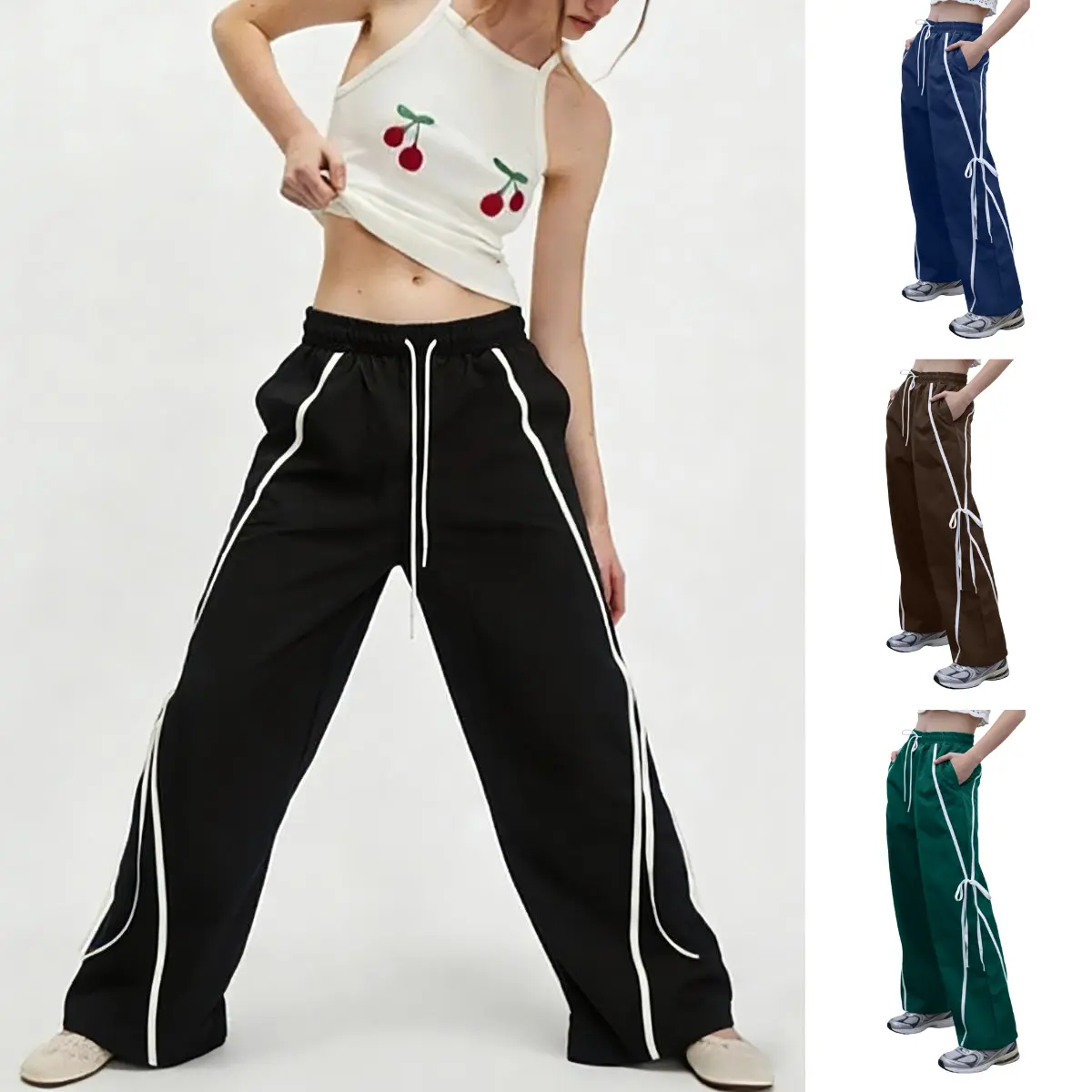 SCUSTY Women's Drawstring Casual Tracksuit Pants Wide-Leg 2026 Spring Y2K Athletic Sweatpants