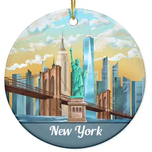 FLAGWIX New York Christmas Ornament - Ceramic Christmas Ornaments 2025 for Tree Decorations - New York Gifts for Men Women, Statue of Liberty Ornament Gifts for Women Family Friends