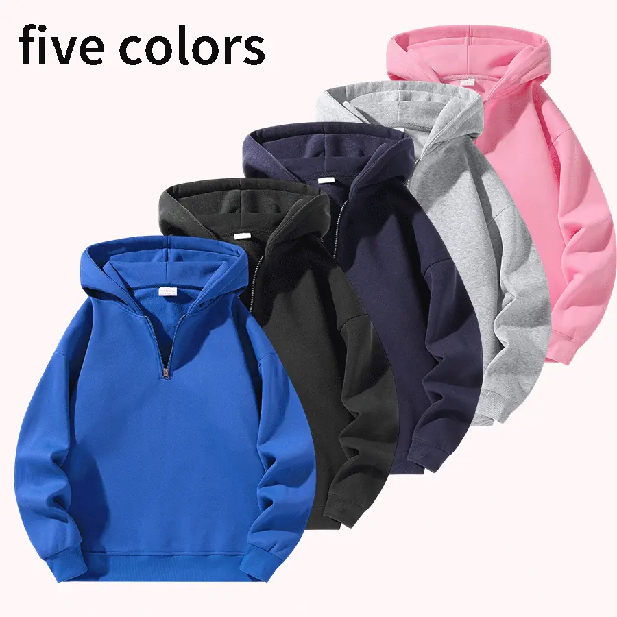 Unisex casual sweatshirt, basic regular fit, half-zip design, drop-shoulder sleeves, ribbed hem, solid color design, suitable for everyday wear.