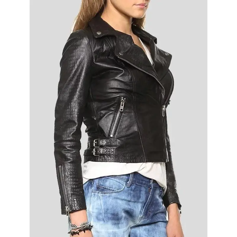 Women's Black Leather Motorcycle Jacket