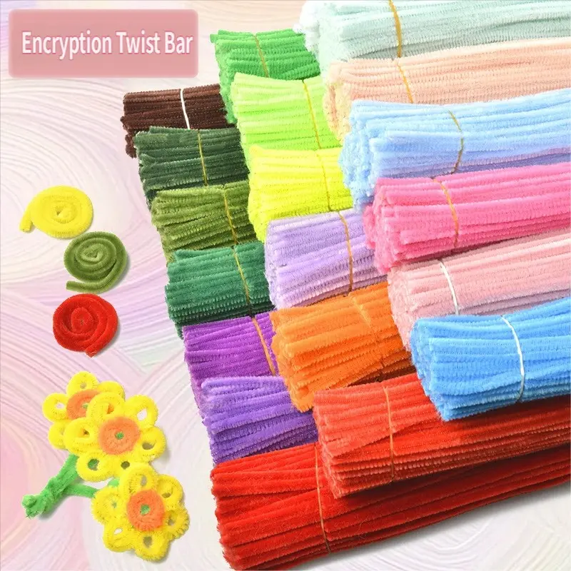 100pcs Multicolor Plush Twisted Rods, DIY Handmade Flower Bouquet Materials, Colorful Wool Root Puff Strips, Iron Wire Decorative Tubes, Handmade Gifts, DIY Artificial Rose, Crafts, DIY Craft Supplies, DIY Products