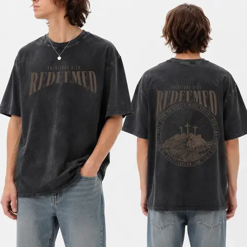 Men’s 100% Cotton Classic Short Sleeve T-Shirt - Menswear, Unisex Christian Streetwear, Round Neck H-Fit Vintage Graphic Tee, Double-Sided Retro Cross & Romans 3:23 Scripture Design, Soft Machine Washable Summer Casual Fabric Shirt