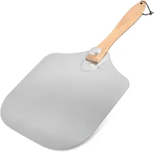 Aluminum Metal Pizza Peel with Foldable Wooden Handle, 12x14 Inch Aluminum Pizza Peel, Paddle Foldable Pizza Spatula Kitchen Pasta