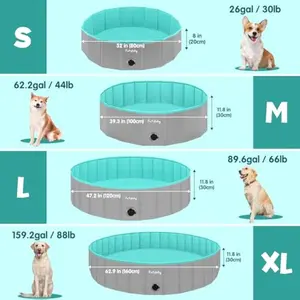 Furrybaby Foldable Dog Pool, Kiddie Pool Hard Plastic, Collapsible Pet Bath Portable Dog Swimming Pool for Pet, Dogs and Cats Grey 32''