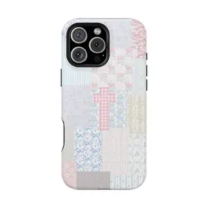 Christian Patchwork Phone Case – Pastel Cottagecore Cross Design For Iphone 17 16 15 14 13 12 11 Pro Max