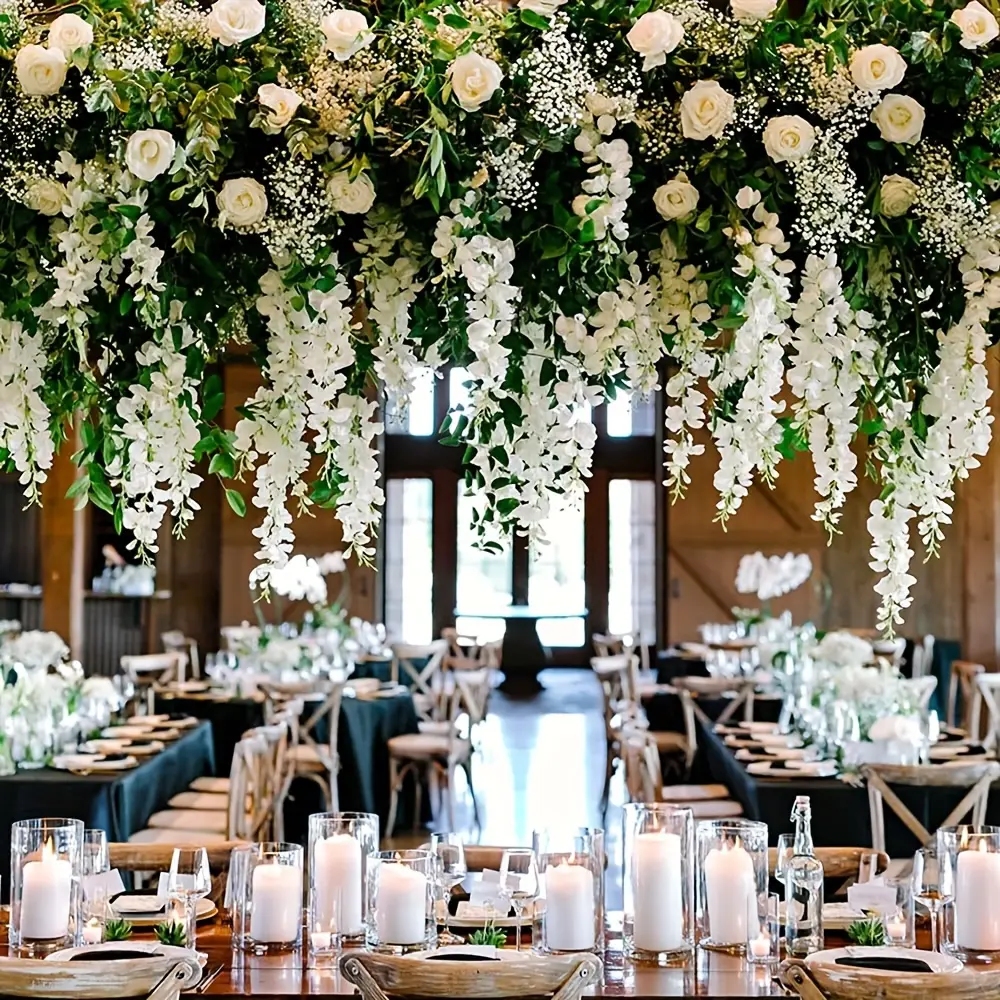 12 PCs Artificial Hanging Flower Wisteria Garland Lush Long Silk HANAFUJI for Outdoor Indoor Wedding Arch Backdrop Party Room Wall Decoration Ornaments