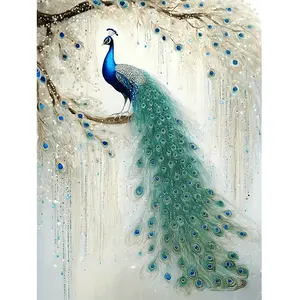 5D Full Drill Diamond Painting Kit, Elegant Blue Peacock on Branch Art for Home Wall Decor, DIY Craft with Sparkling Beads, Canvas & Tools, Perfect for Luxury & Floral Themed Home Decoration