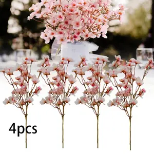 4Pcs Artificial Cherry Blossom Flower, Silk Peach Flowers Fake Plants Arrangement for DIY Garden Home Wedding Party Decor Pink